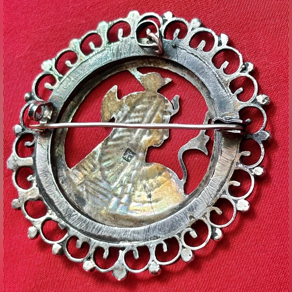 Vintage Silver Egyptian Revival Pin Brooch Pendant Filigree Nefertiti 2” 9g